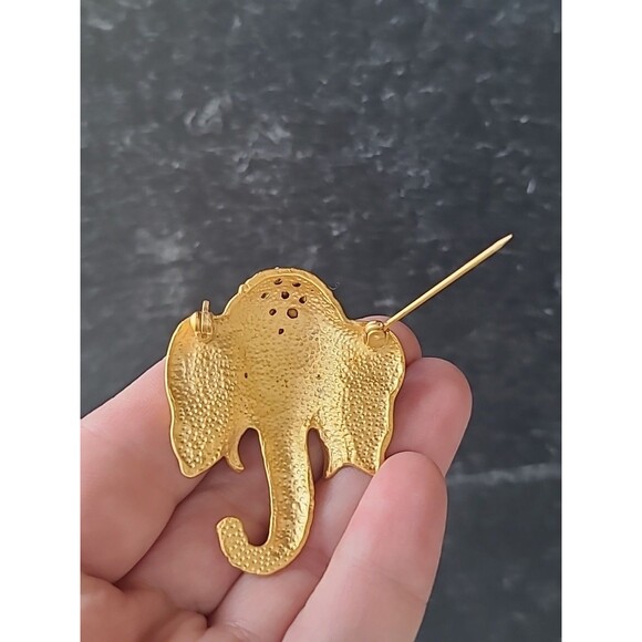 Ornate Rhinestone Elephant Head Shaped Brooch Vintage Costume Jewelry - Picture 8 of 10